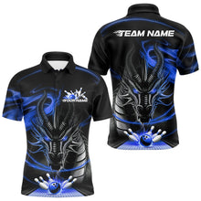 Load image into Gallery viewer, Custom Black And Blue Flame Dragon Bowling Team Men Polo Shirts, Bowling League Shirt IPHW8913