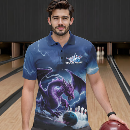 Custom Blue Thunder Lightning Purple Dragon Bowling Team Men Polo Shirts, Bowlers Outfit IPHW8915