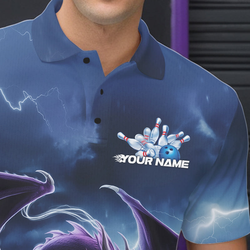 Custom Blue Thunder Lightning Purple Dragon Bowling Team Men Polo Shirts, Bowlers Outfit IPHW8915