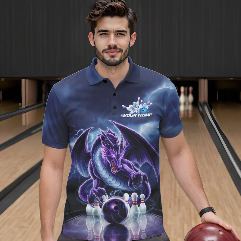 Custom Blue Thunder Lightning Purple Dragon Bowling Team Men Polo Shirts, Bowlers Outfit IPHW8922