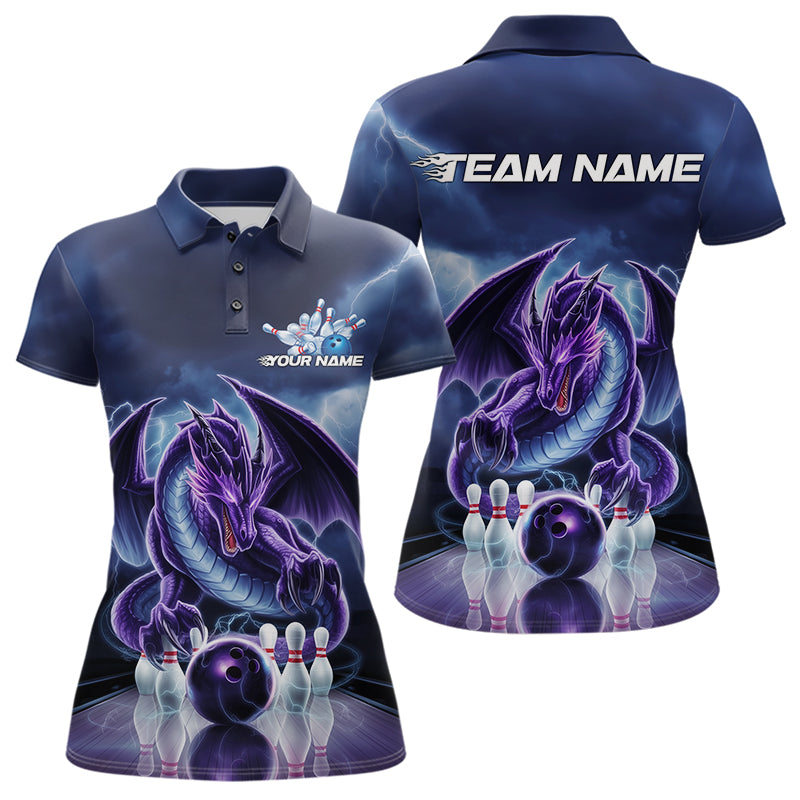 Custom Blue Thunder Lightning Purple Dragon Bowling Team Women Polo Shirts, Bowlers Outfit IPHW8922