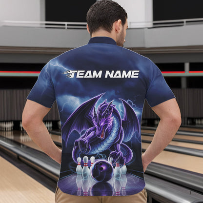 Custom Blue Thunder Lightning Purple Dragon Bowling Team Men Quarter-Zip Shirts, Bowlers Outfit IPHW8922