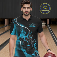 Load image into Gallery viewer, Custom Blue Flame Bowling Men Jerseys, Bowling Team League Shirt Bowlers Jerseys IPHW11296