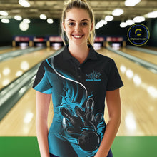 Load image into Gallery viewer, Custom Blue Flame Bowling Women Jerseys, Bowling Team League Shirt Bowlers Jerseys IPHW11296