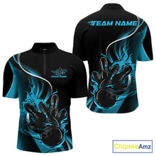 Load image into Gallery viewer, Custom Blue Flame Bowling Men Jerseys, Bowling Team League Shirt Bowlers Jerseys IPHW11296
