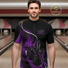 Load image into Gallery viewer, Custom Purple Flame Bowling Men Jerseys, Bowling Team League Shirt Bowlers Jerseys IPHW11297