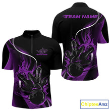 Load image into Gallery viewer, Custom Purple Flame Bowling Men Jerseys, Bowling Team League Shirt Bowlers Jerseys IPHW11297