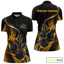 Load image into Gallery viewer, Custom Yellow Flame Bowling Women Jerseys, Bowling Team League Shirt Bowlers Jerseys IPHW11299