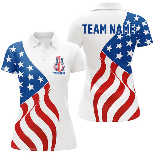 American Flag Bowling Pins Custom Bowling Team Shirts Women, Patriotic Bowling Jerseys IPHW6610