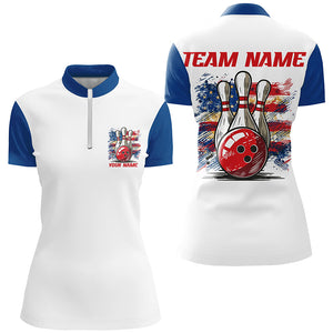 Vintage American Flag Custom Bowling Shirts For Bowler, Patriotic Bowling Shirt For Women IPHW6612