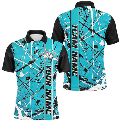 Blue Camo Custom Bowling Team Shirts For Men And Women, Bowling Tournament Jerseys For Bowlers IPHW6614