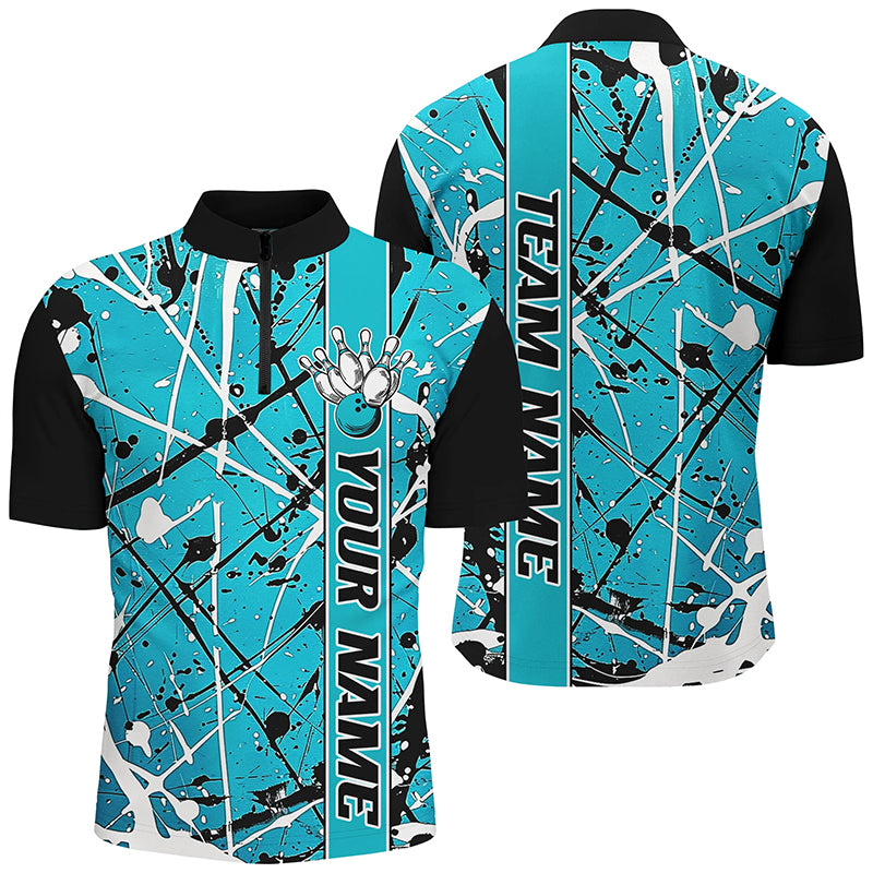 Blue Camo Custom Bowling Team Shirts For Men And Women, Bowling Tournament Jerseys For Bowlers IPHW6614