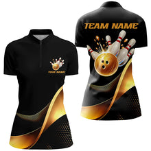 Load image into Gallery viewer, Black And Gold Bowling Ball And Pins Custom Bowling Shirts Bowling Team Tournament Jerseys IPHW6615