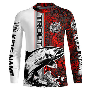 Trout Fishing Red Camo Long Sleeve Fishing Shirts With Custom Name, Trout 3D Fishing Shirts Jerseys IPHW6618