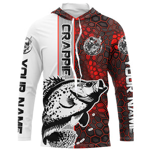 Crappie Fishing Red Camo Long Sleeve Fishing Shirts With Custom Name, Crappie 3D Fishing Jerseys IPHW6619