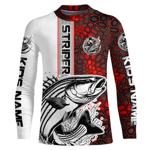 Striped Bass Fishing Red Camo Long Sleeve Fishing Shirts With Custom Name, Striper Fishing Jerseys IPHW6620