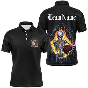 Custom Skull Bowling Polo Shirts For Men, Skeleton Halloween Bowling Shirts Outfit Bowling IPHW6805