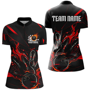 Black And Red Custom Name Bowling Tournament Jerseys For Women, Bowling Team Shirts IPHW7176