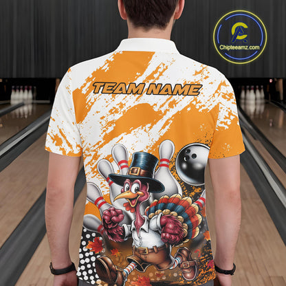 Custom Yellow Turkey Bowling Men Polo Shirts, Funny Thanksgiving Bowling Team Shirts IPHW9717