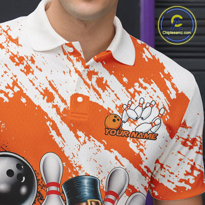 Custom Orange Turkey Bowling Men Polo Shirts, Funny Thanksgiving Bowling Team Shirts IPHW9718