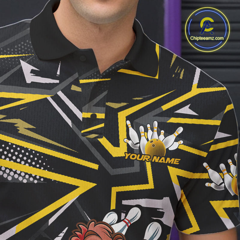 Custom Funny Turkey Bowling Jerseys, Yellow Thanksgiving Bowling Team Men Polo Shirt IPHW9722