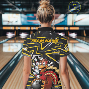 Custom Funny Turkey Bowling Jerseys, Yellow Thanksgiving Bowling Team Women Polo Shirt IPHW9722