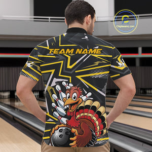 Custom Funny Turkey Bowling Jerseys, Yellow Thanksgiving Bowling Team Men Quarter-Zip Shirt IPHW9722
