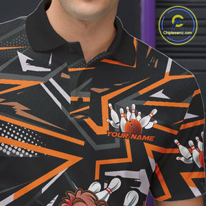 Custom Funny Turkey Bowling Jerseys, Orange Thanksgiving Bowling Team Men Polo Shirt IPHW9723