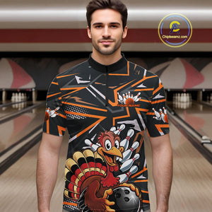 Custom Funny Turkey Bowling Jerseys, Orange Thanksgiving Bowling Team Men Quarter-Zip Shirt IPHW9723
