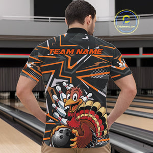 Custom Funny Turkey Bowling Jerseys, Orange Thanksgiving Bowling Team Men Quarter-Zip Shirt IPHW9723