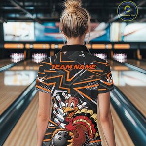 Custom Funny Turkey Bowling Jerseys, Orange Thanksgiving Bowling Women Quarter-Zip Shirt IPHW9723