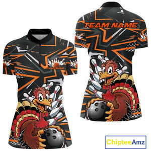 Custom Funny Turkey Bowling Jerseys, Orange Thanksgiving Bowling Women Quarter-Zip Shirt IPHW9723
