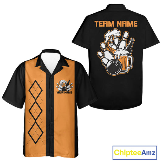 Custom Retro Bowling And Beerteam Shirt, Matching Bowling League Button Up Shirt IPHW12214