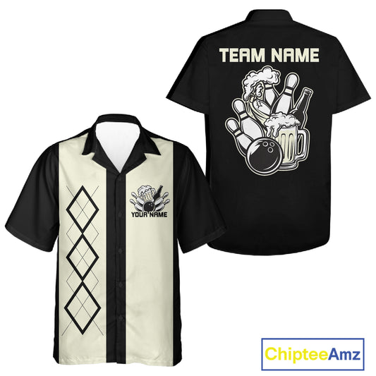 Custom Retro Bowling And Beerteam Shirt, Matching Bowling League Button Up Shirt IPHW12214