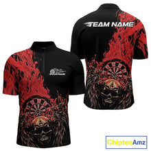 Load image into Gallery viewer, Custom Red Fire Flame Skull With Wings Dart Team Men Quarter-Zip Shirt, Halloween Outfit IPHW10046