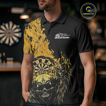 Load image into Gallery viewer, Custom Yellow Fire Flame Skull With Wings Dart Team Men Polo Shirt, Halloween Outfit IPHW10047