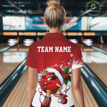 Custom Cute Funny Ladies Christmas Bowling Quarter-Zip Shirts, Women Team Xmas Outfit IPHW10136