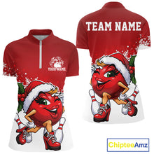 Load image into Gallery viewer, Custom Cute Funny Ladies Christmas Bowling Quarter-Zip Shirts, Women Team Xmas Outfit IPHW10136