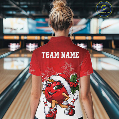 Custom Cute Funny Ladies Christmas Bowling Quarter-Zip Shirts, Women Team Xmas Outfit IPHW10137