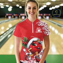 Load image into Gallery viewer, Custom Cute Funny Ladies Christmas Bowling Quarter-Zip Shirts, Women Team Xmas Outfit IPHW10138