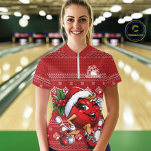 Load image into Gallery viewer, Custom Cute Funny Ladies Christmas Bowling Quarter-Zip Shirts, Women Team Xmas Outfit IPHW10139