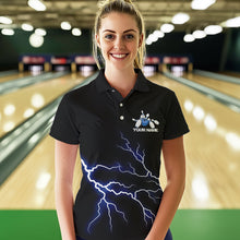 Load image into Gallery viewer, Blue Thunder Lightning Bowling Wings Custom Bowling Team Polo Shirts For Women IPHW8393