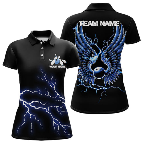 Blue Thunder Lightning Bowling Wings Custom Bowling Team Polo Shirts For Women IPHW8393