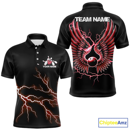 Red Thunder Lightning Bowling Wings Custom Bowling Team Polo Shirts For Men IPHW8394