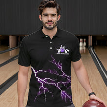 Load image into Gallery viewer, Purple Thunder Lightning Bowling Wings Custom Bowling Team Polo Shirts For Men IPHW8395