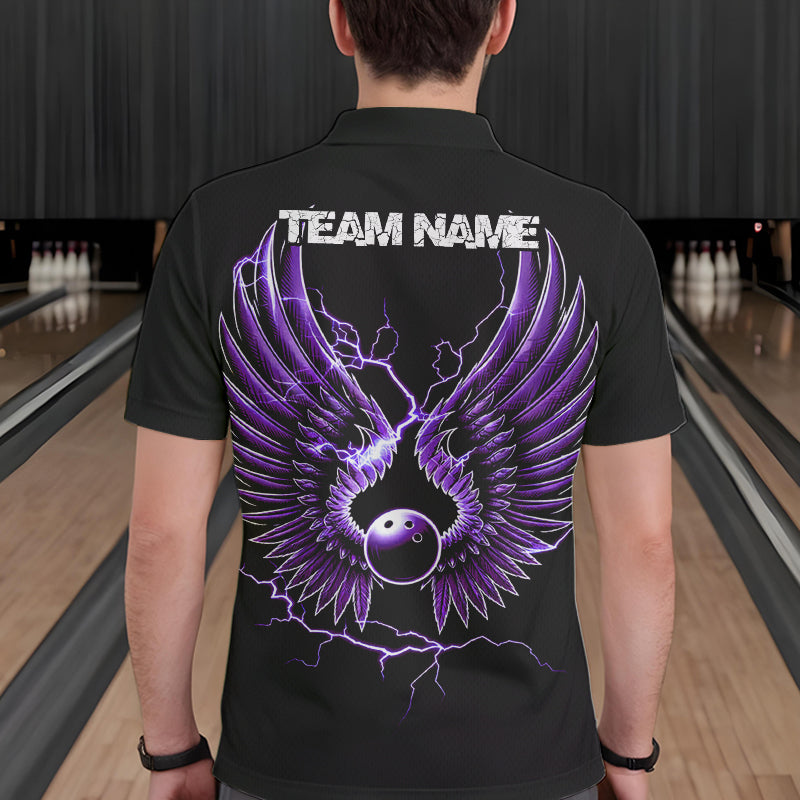 Purple Thunder Lightning Bowling Wings Custom Bowling Team Polo Shirts For Men IPHW8395