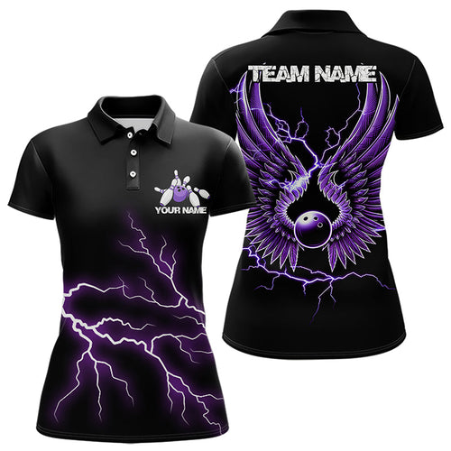 Purple Thunder Lightning Bowling Wings Custom Bowling Team Polo Shirts For Women IPHW8395