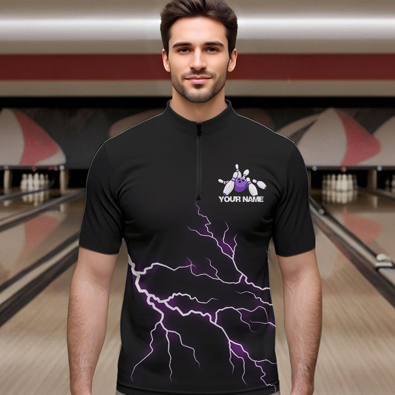 Purple Thunder Lightning Bowling Wings Custom Bowling Team Quarter-Zip Shirts For Men IPHW8395