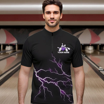 Purple Thunder Lightning Bowling Wings Custom Bowling Team Quarter-Zip Shirts For Men IPHW8395