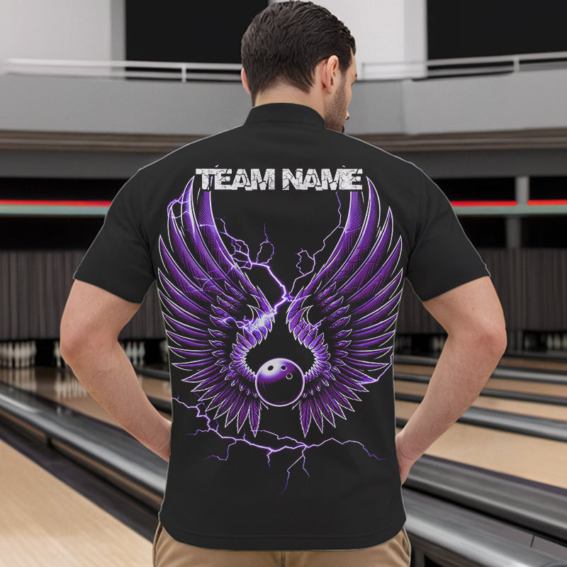 Purple Thunder Lightning Bowling Wings Custom Bowling Team Quarter-Zip Shirts For Men IPHW8395